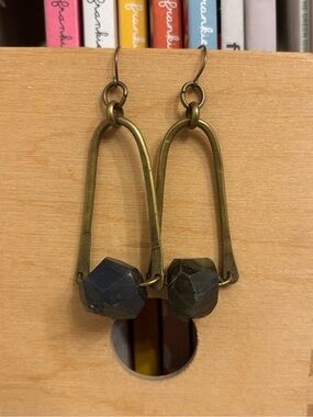Brass Drop Earrings with Labradorite Faceted Stone
